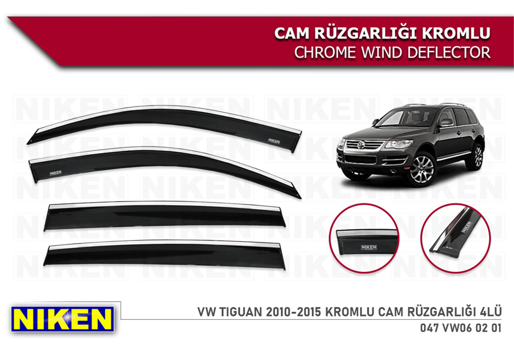 Niken Volkswagen Tiguan 2010-2015 Kromlu Cam Rüzgarlığı 4 lü