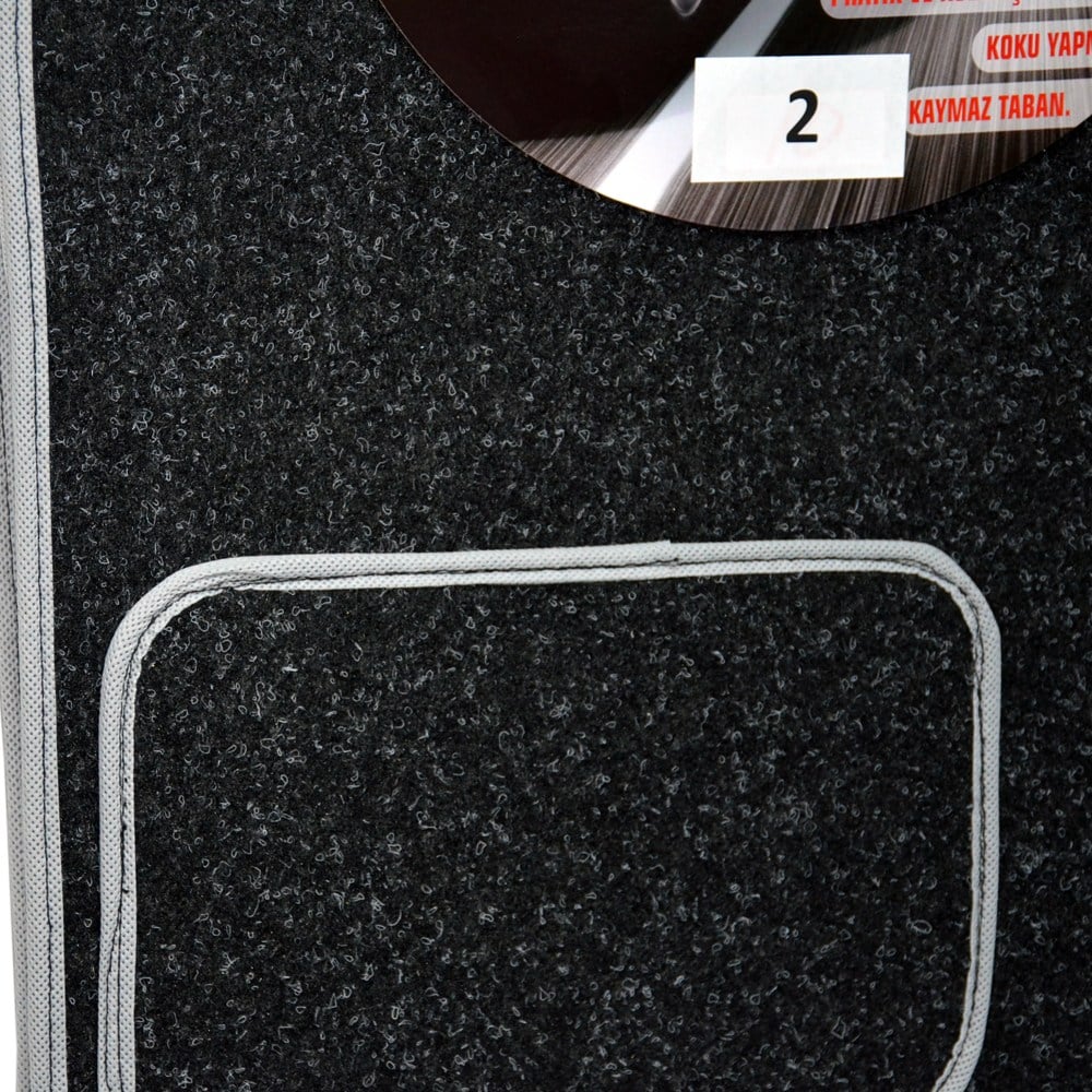 NYF 02 Velur Siyah Halı Paspas Kırçıllı (Biye Gri) 5 Parça