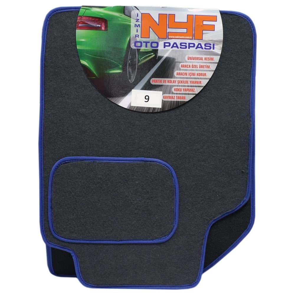 NYF 09 Velur Füme Halı Paspas (Biye Mavi) 5 Parça