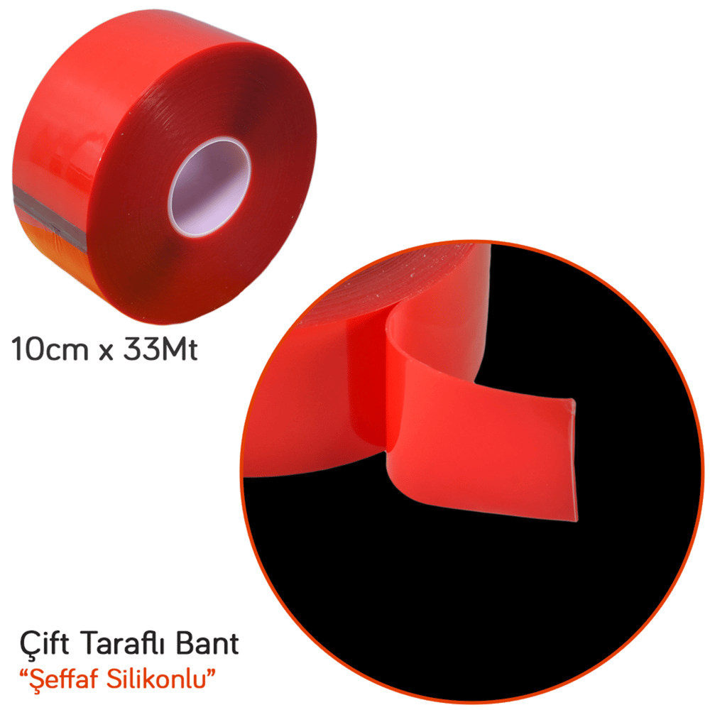 NYF 10 cm x 33 mt (Teker Model) Çift Taraflı Silikonlu Bant Şeffaf