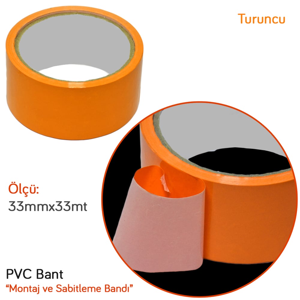 NYF 35 mm x 33 Mt Üniversal Montaj Sabitleme PVC Bant Turuncu