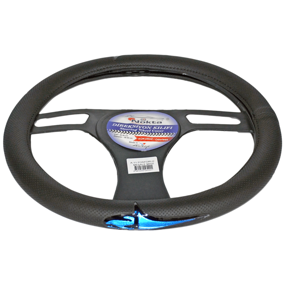 NYF A-11 Geçmeli Direksiyon Kılıfı Fosforlu Siyah (Meşale Mavi) 38 cm