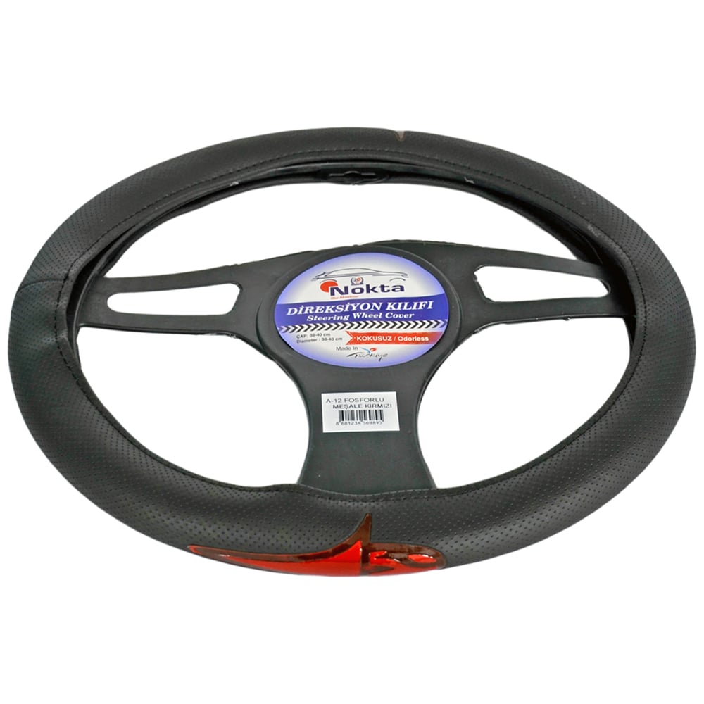 NYF A-12 Geçmeli Direksiyon Kılıfı Fosforlu Siyah (Meşale Kırmızı) 38 cm