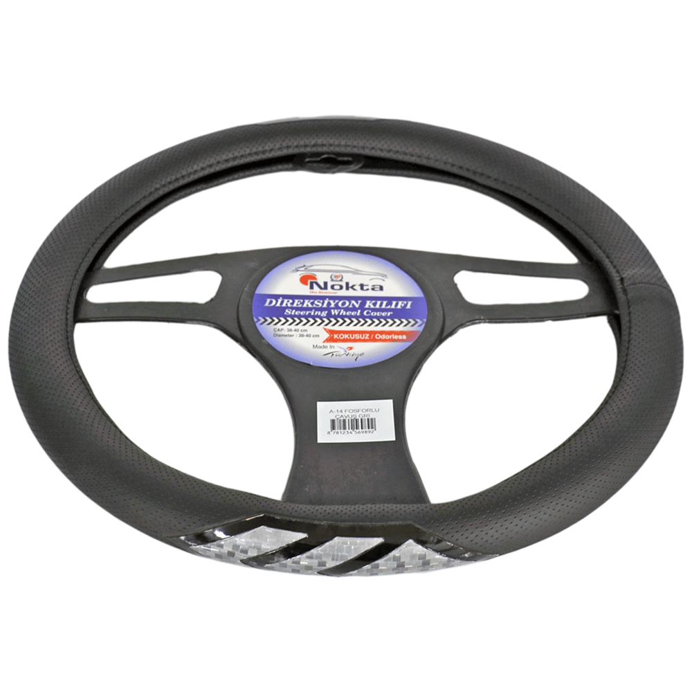 NYF A-14 Geçmeli Direksiyon Kılıfı Fosforlu Siyah (Çavuş Beyaz) 38 cm