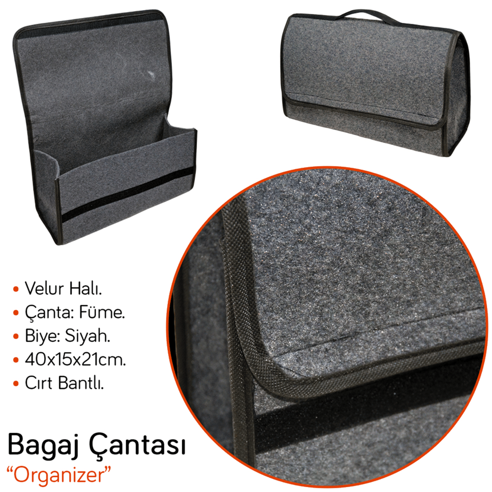 NYF Bagaj Çantası Organizer Halı Taşınabilir Füme-Siyah 40x15x21 cm