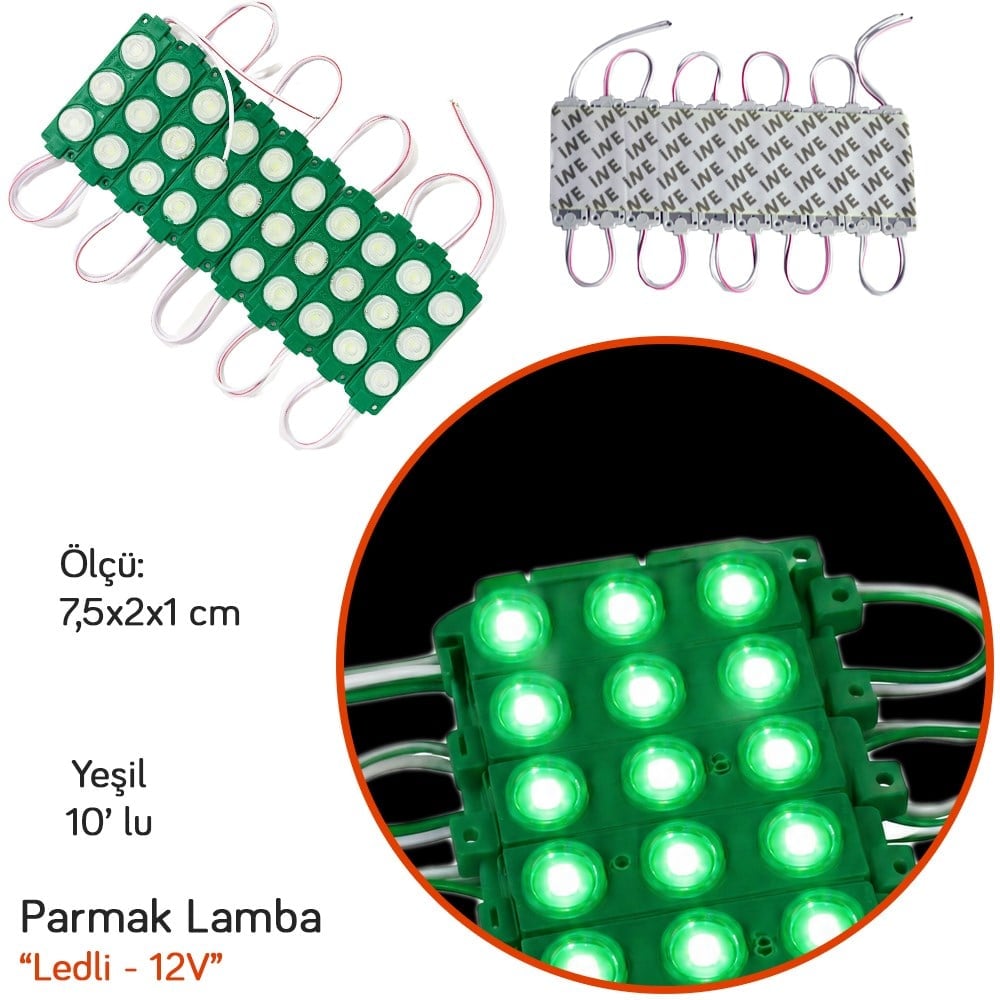 NYF Benmax 12V Parmak Lamba Modül Led 3 lü Yeşil 10 lu BX12 056