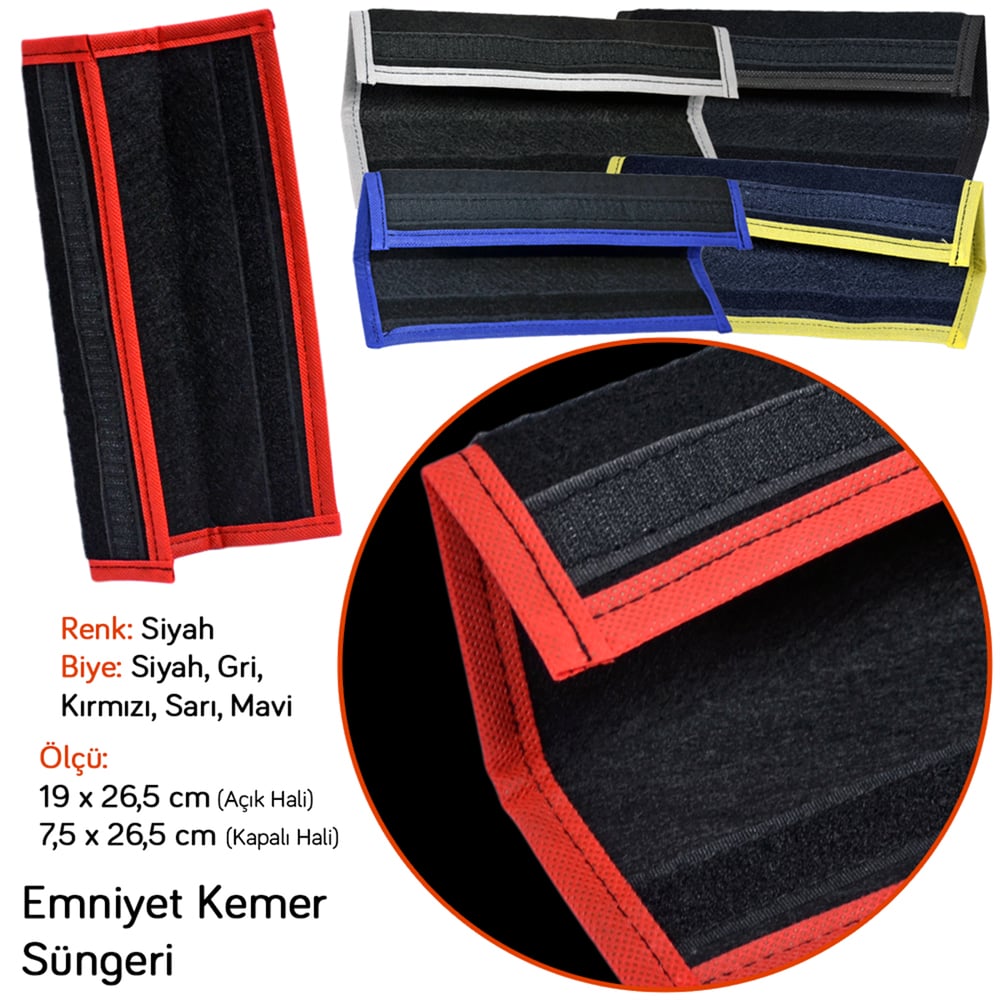 NYF Emniyet Kemer Süngeri Siyah-Renkli Biyeli (2 li)