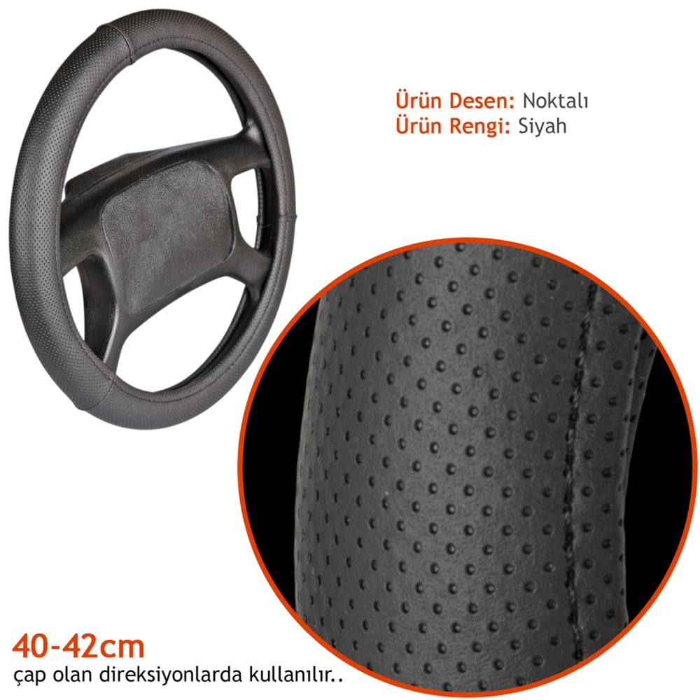 NYF F-1009 Geçmeli Direksiyon Kılıfı Noktalı Siyah 42 cm