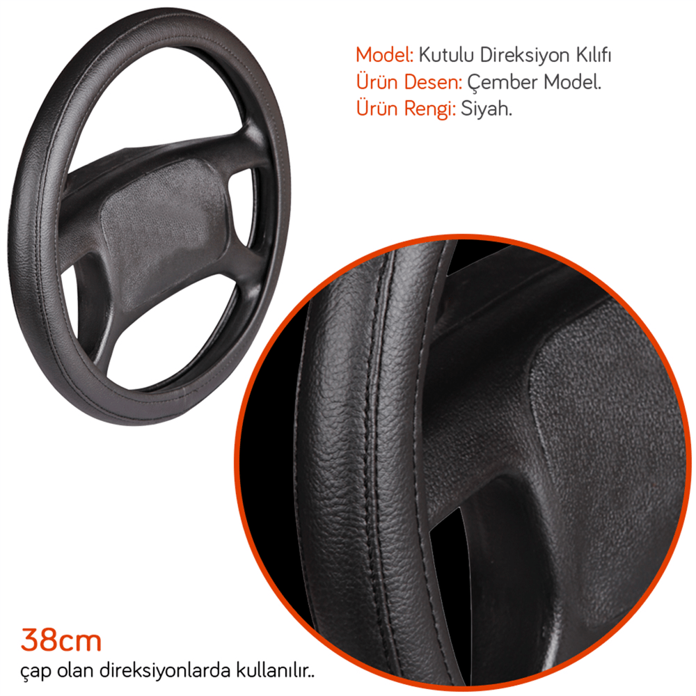 NYF F-39 Geçmeli Direksiyon Kılıfı Çember Siyah 38 cm