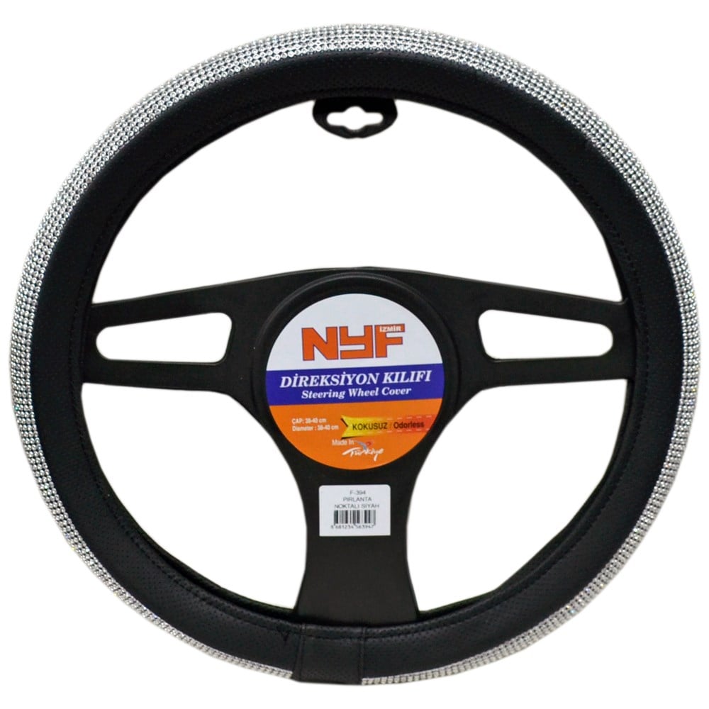 NYF F-394 Geçmeli Direksiyon Kılıfı Taşlı Pırlanta Noktalı Siyah 38 cm