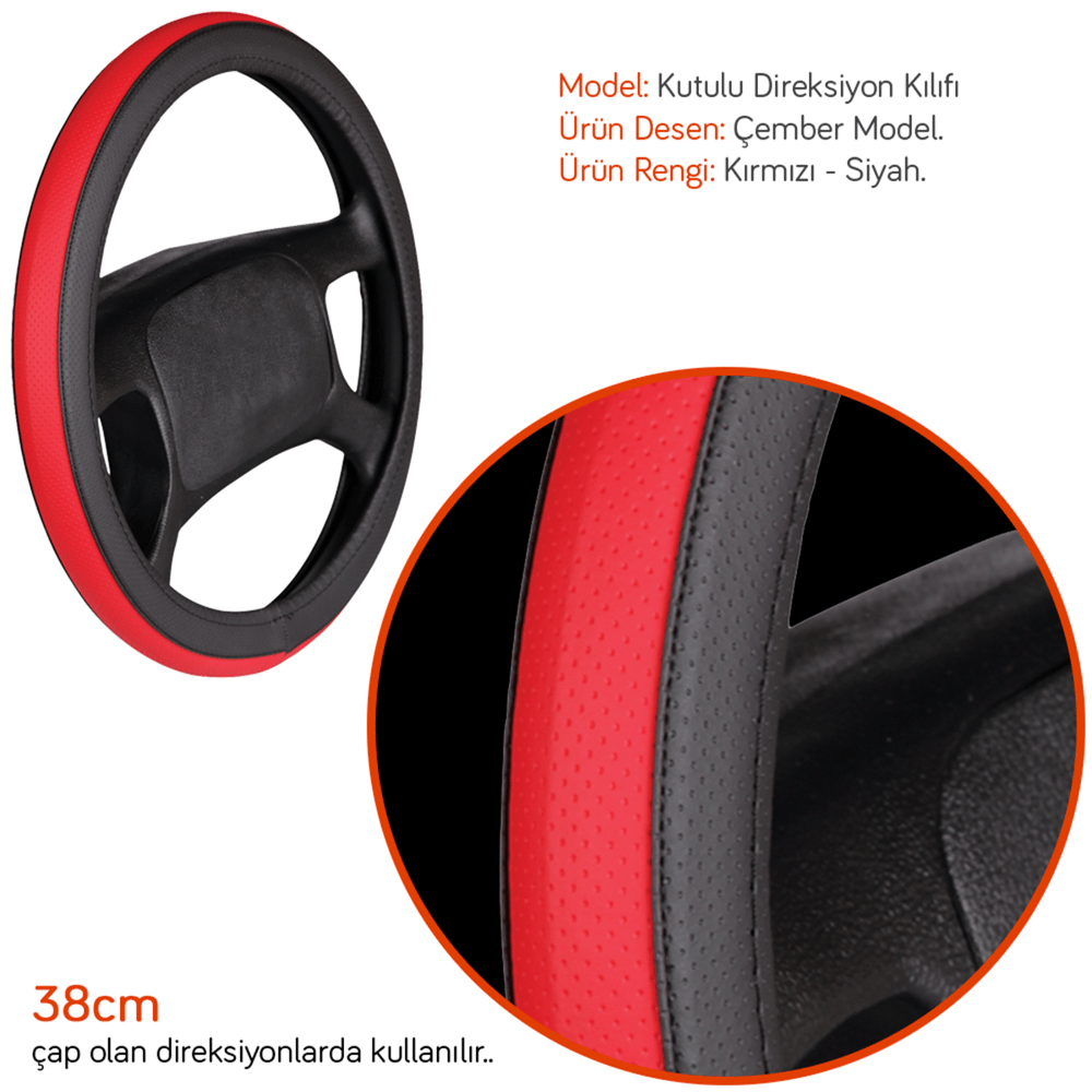 NYF F-56 Geçmeli Direksiyon Kılıfı Çember Kırmızı-Siyah 38 cm