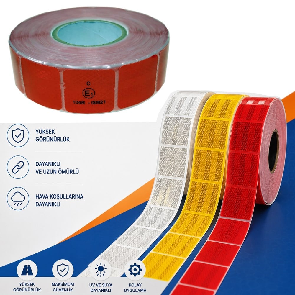 NYF Fosfor Bant Parçalı Reflektiv 5,1 cm x 50 mt Kırmızı (E Belgeli) BX14 069