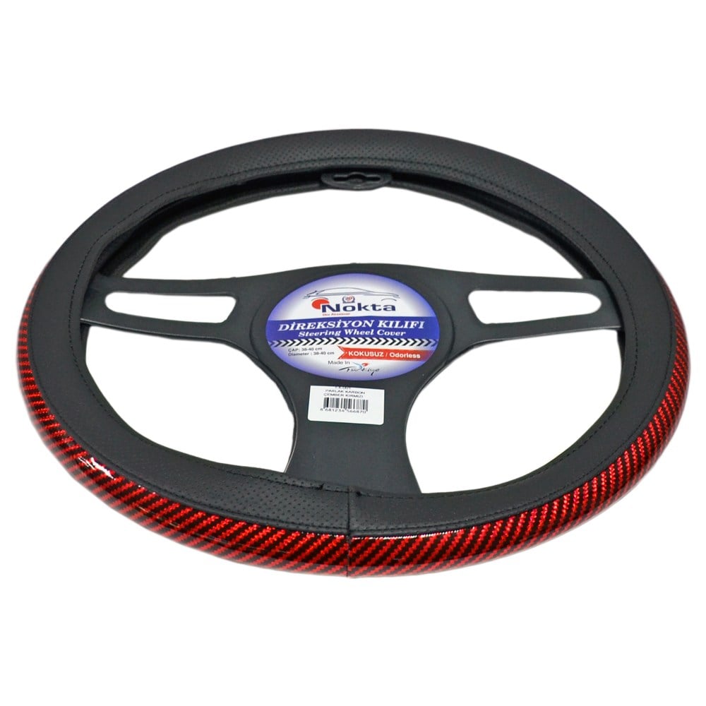 NYF FX-001 Geçmeli Direksiyon Kılıfı Çember Parlak Karbon Kırmızı 38 cm