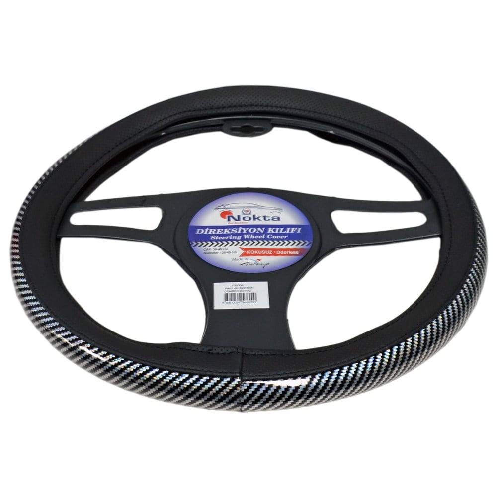 NYF FX-004 Geçmeli Direksiyon Kılıfı Çember Parlak Karbon Beyaz 38 cm