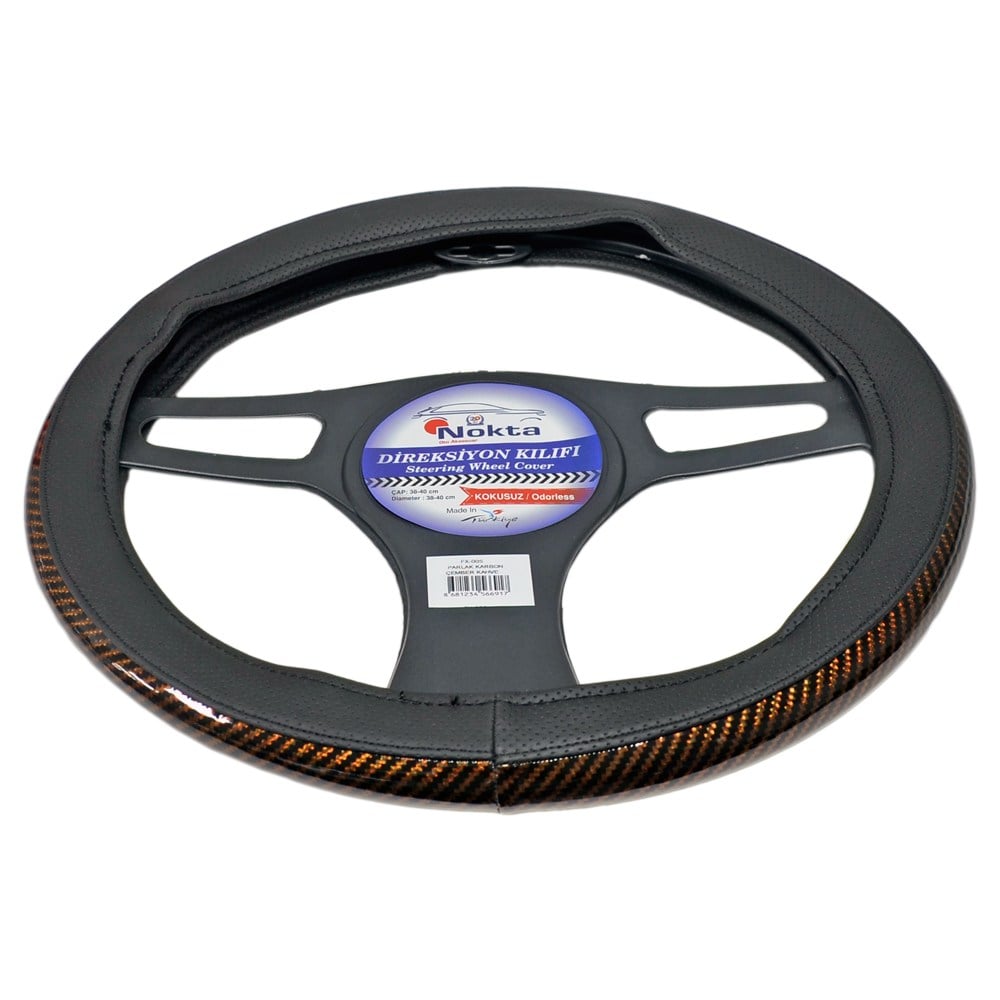NYF FX-005 Geçmeli Direksiyon Kılıfı Çember Parlak Karbon Kahve 38 cm