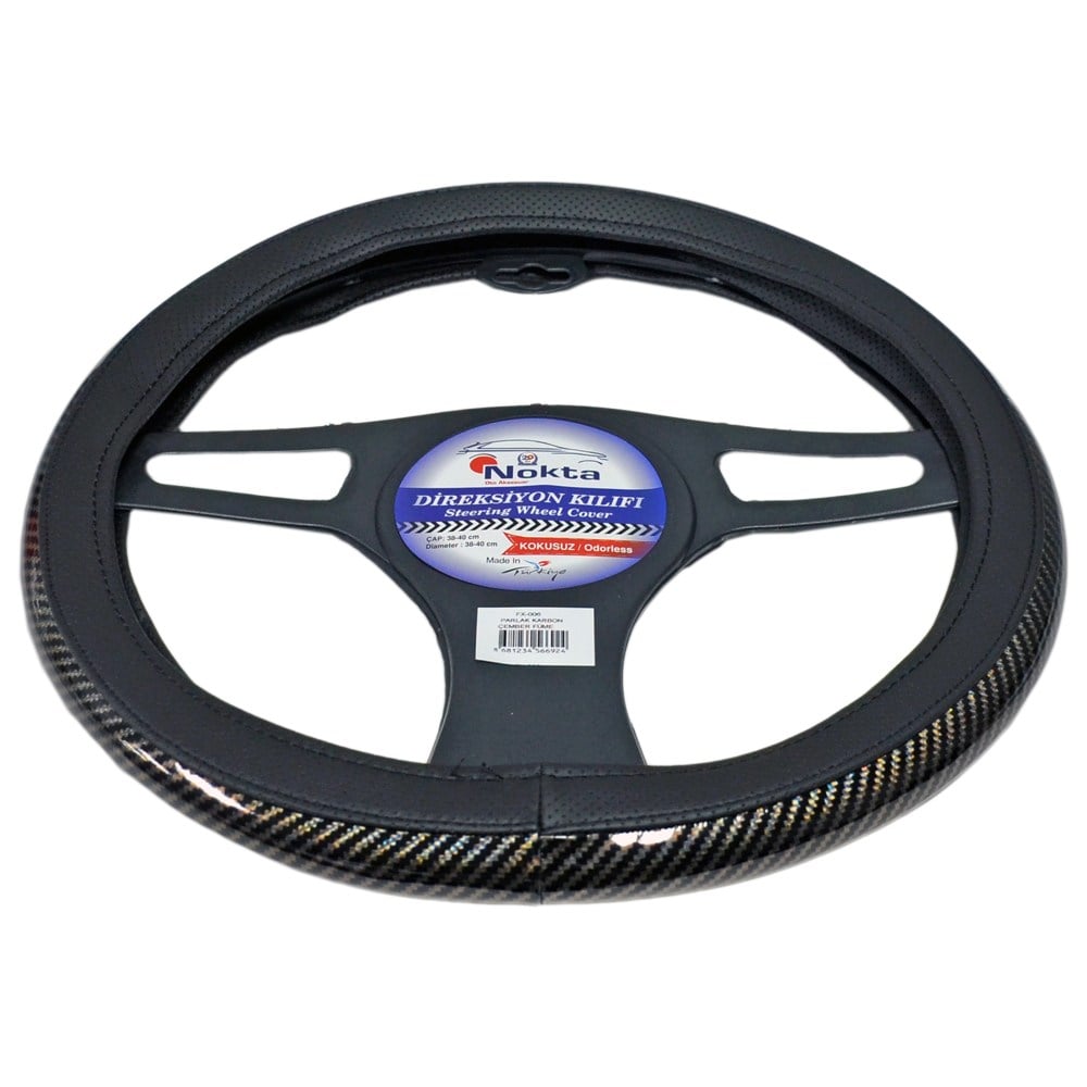 NYF FX-006 Geçmeli Direksiyon Kılıfı Çember Parlak Karbon Füme 38 cm