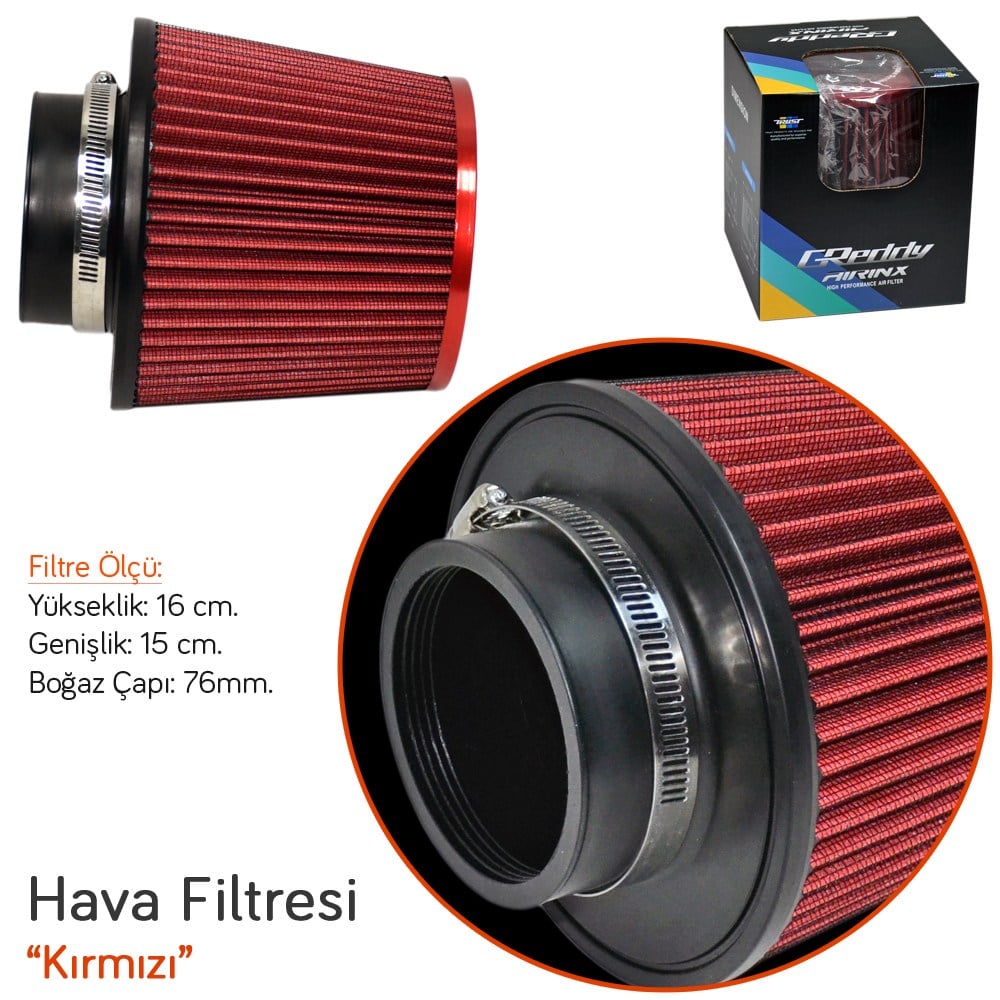 NYF GReddy Hava Filtresi Kırmızı 16cmx15cm (Giriş: 76mm) AF09-RD