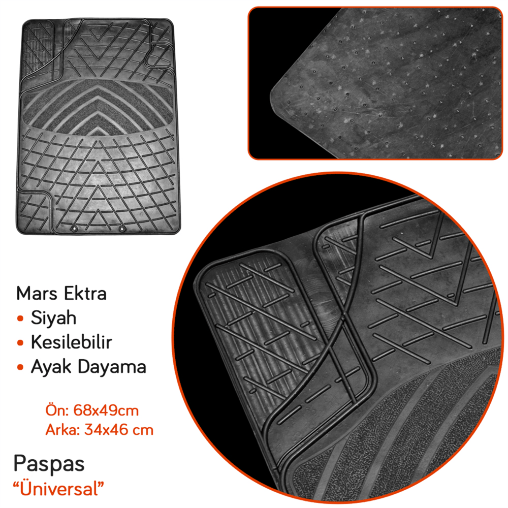 NYF Mars Extra Doğuş Üniversal Paspas Kauçuk Siyah (Ayak Dayamalı)