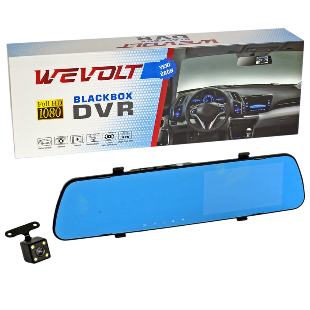 NYF MB-600 Wevolt DVR Kayıt Cihazı Araç İçi 4,3 inç Dikiz Ayna Ekranlı Çift Kameralı (32 GB Destekli