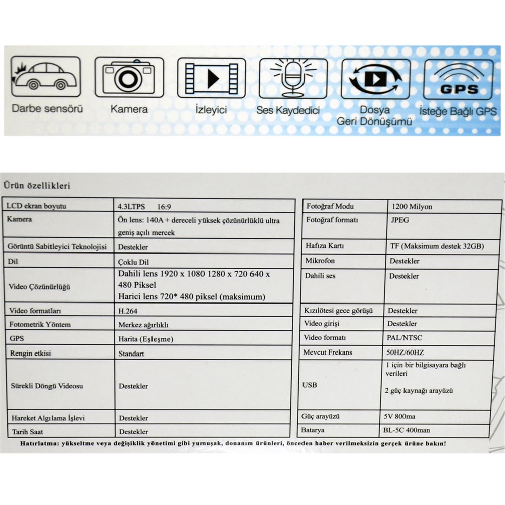 NYF MB-600 Wevolt DVR Kayıt Cihazı Araç İçi 4,3 inç Dikiz Ayna Ekranlı Çift Kameralı (32 GB Destekli