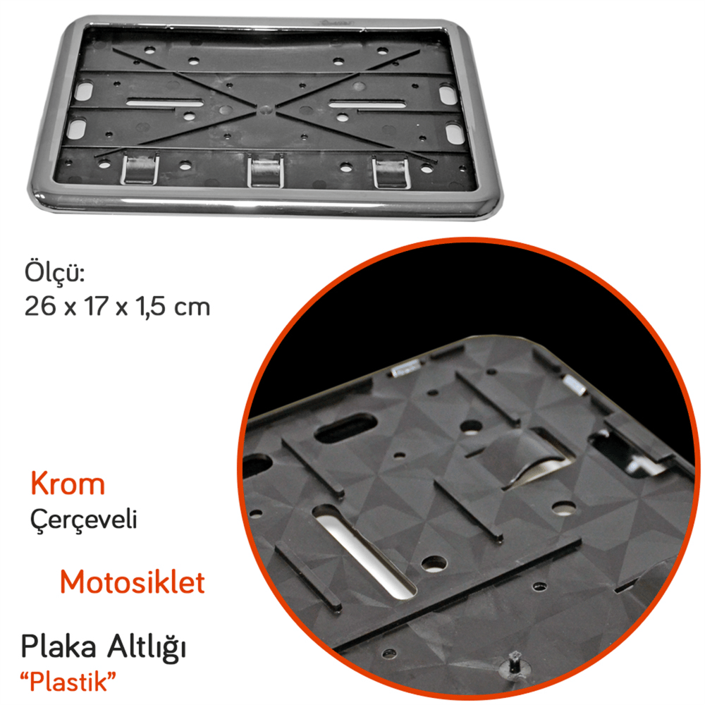 NYF Mefsa Plaka Altlığı Tak Kolay Motosiklet Krom (Tekli)