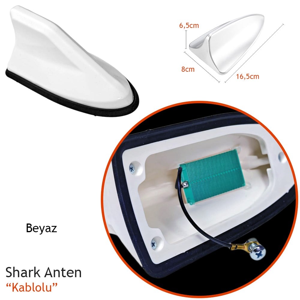 NYF Shark Balina Anten Kablolu Altı Silikonlu Beyaz