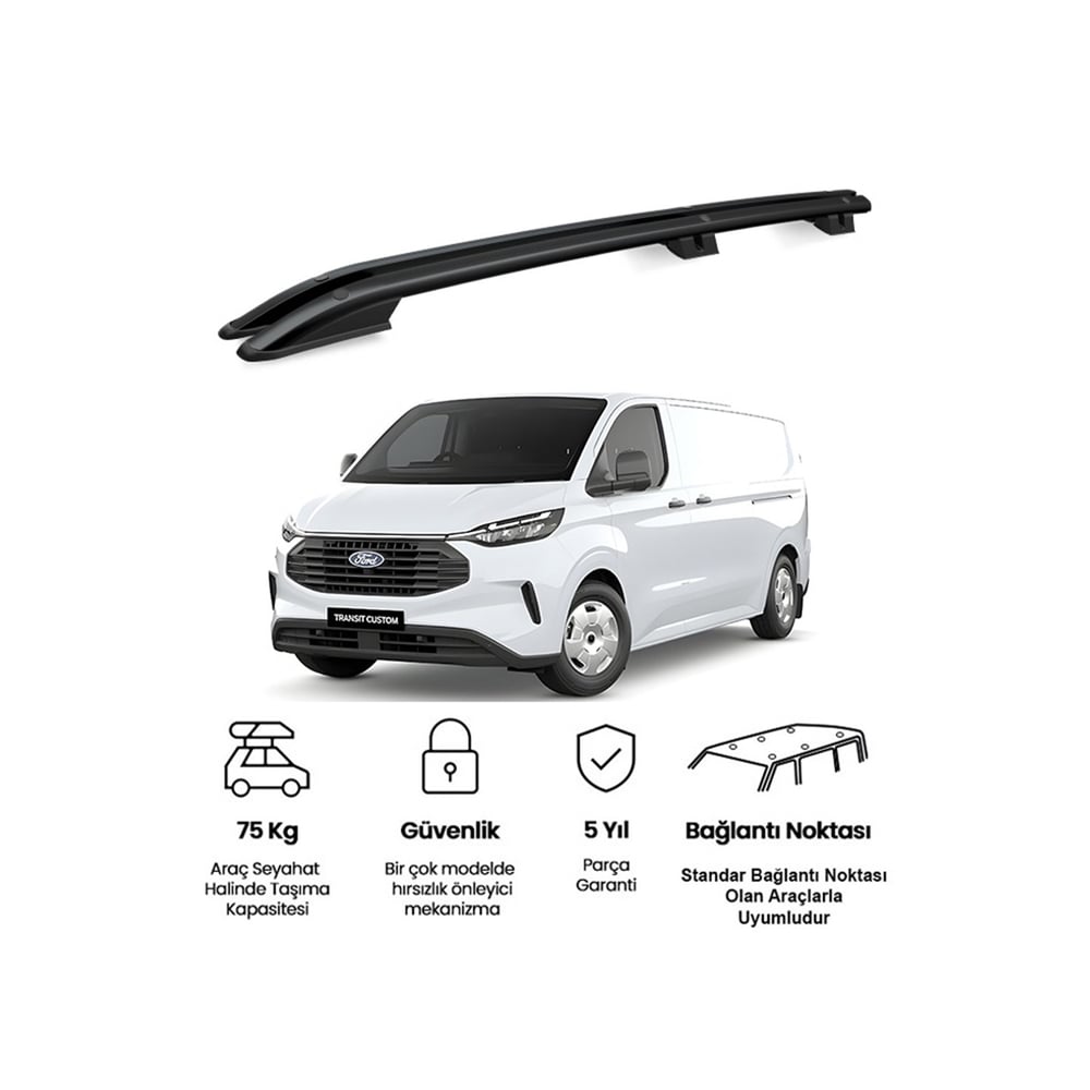 NYF Volkswagen Transporter T7 2024+ (Uzun) /Custom 2024+ Siyah Sport Tavan Çıtası