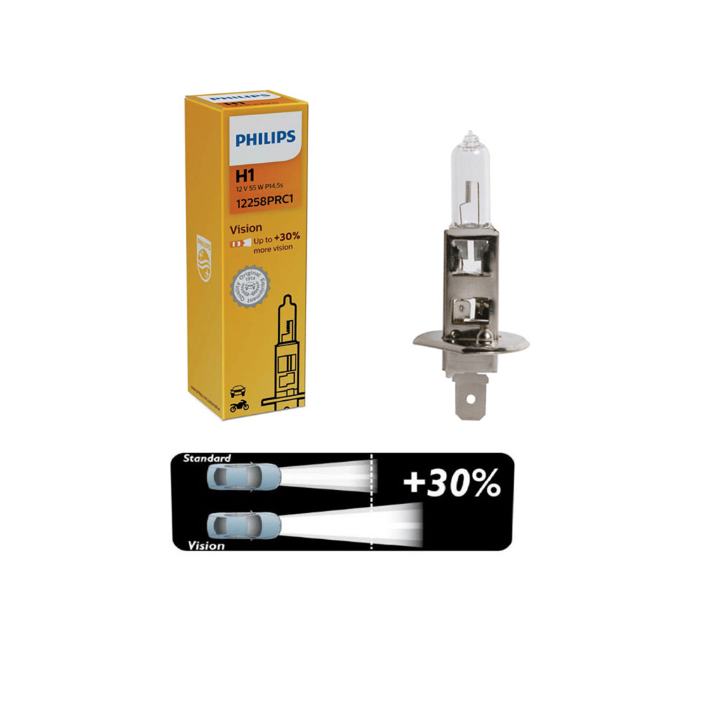 Philips 12V H1 55W Ampul + %30 Fazla Işık P14,5s Halogen 12258PRC1 (2 li)
