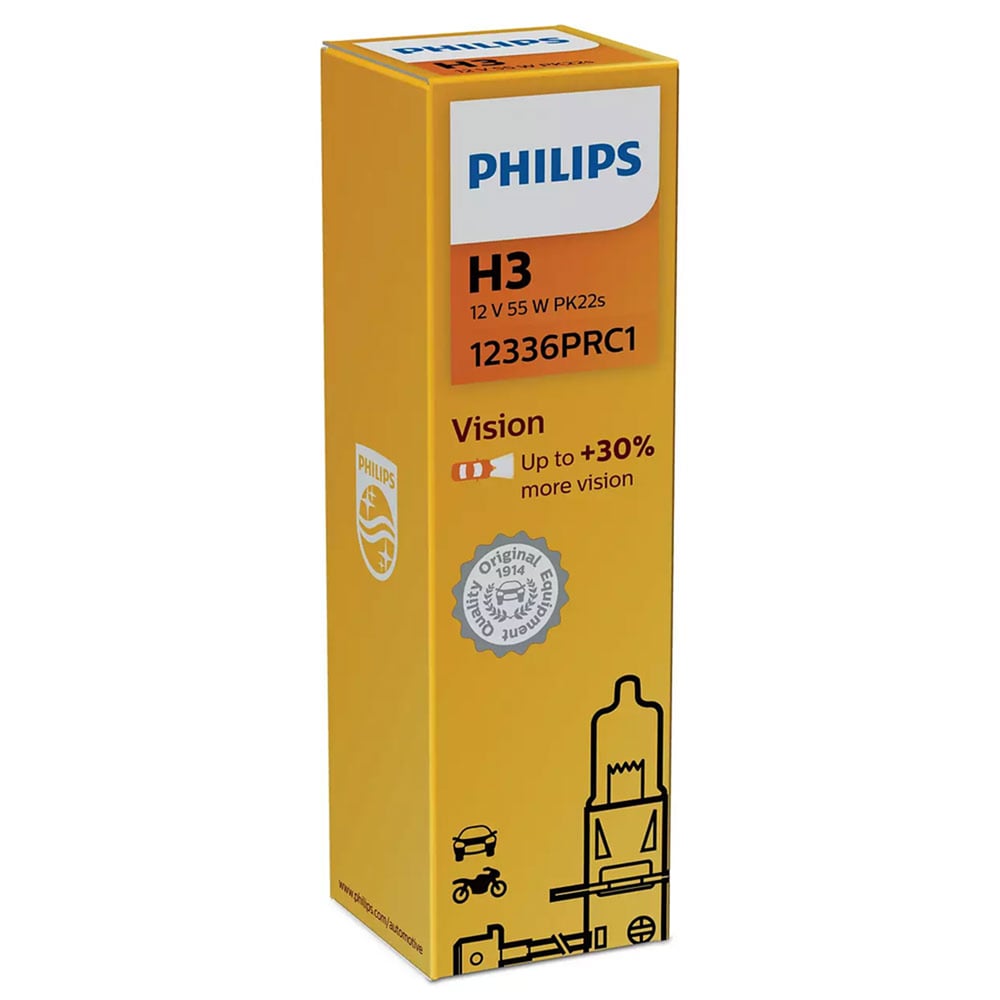 Philips 12V H3 55W Ampul + %30 Fazla Işık PK22s Halogen 12336PRC1 (2 li)