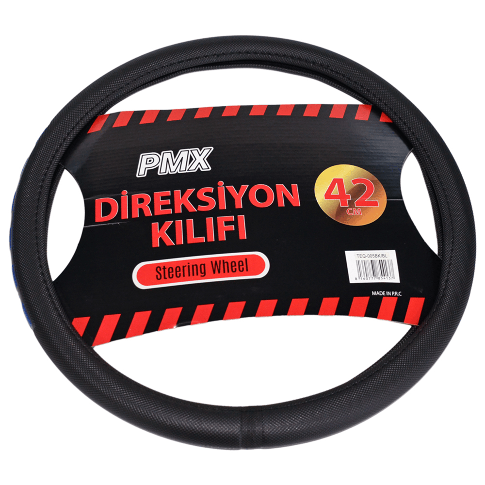 PMX Geçmeli Direksiyon Kılıfı Fosforlu Siyah (Mavi) 42 cm TEQ-005BK/BL