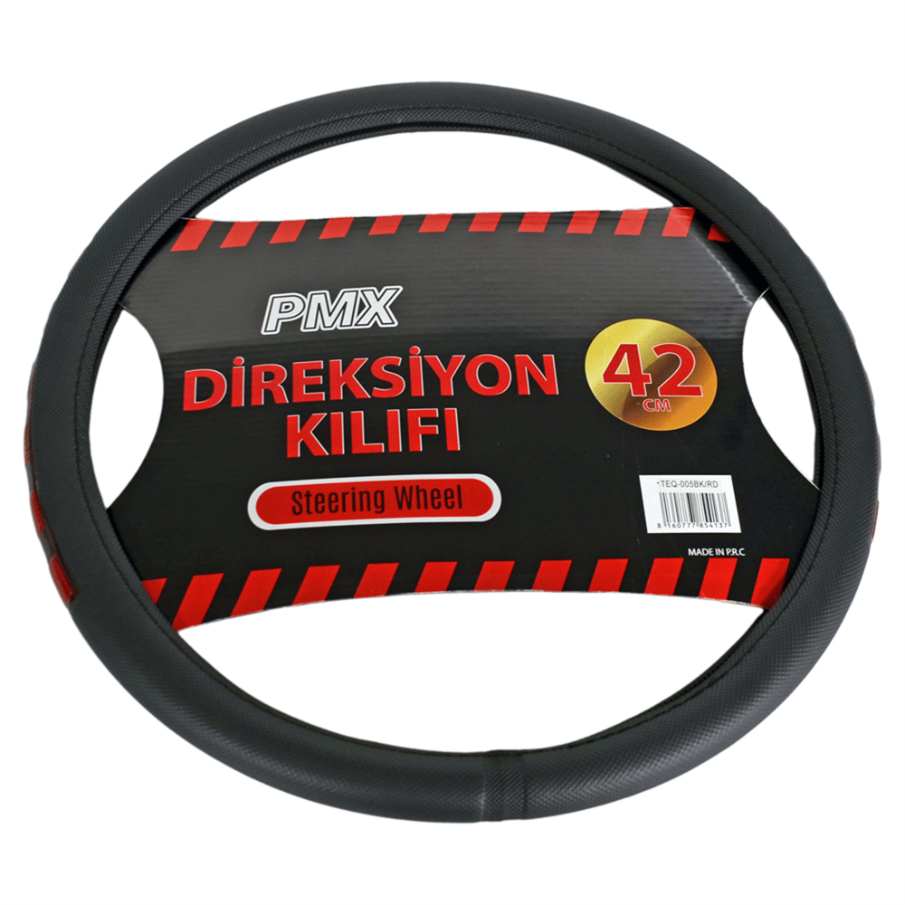 Pmx Geçmeli Direksiyon Kılıfı Fosforlu Siyah (Kırmızı) 42 cm TEQ-005BK/RD