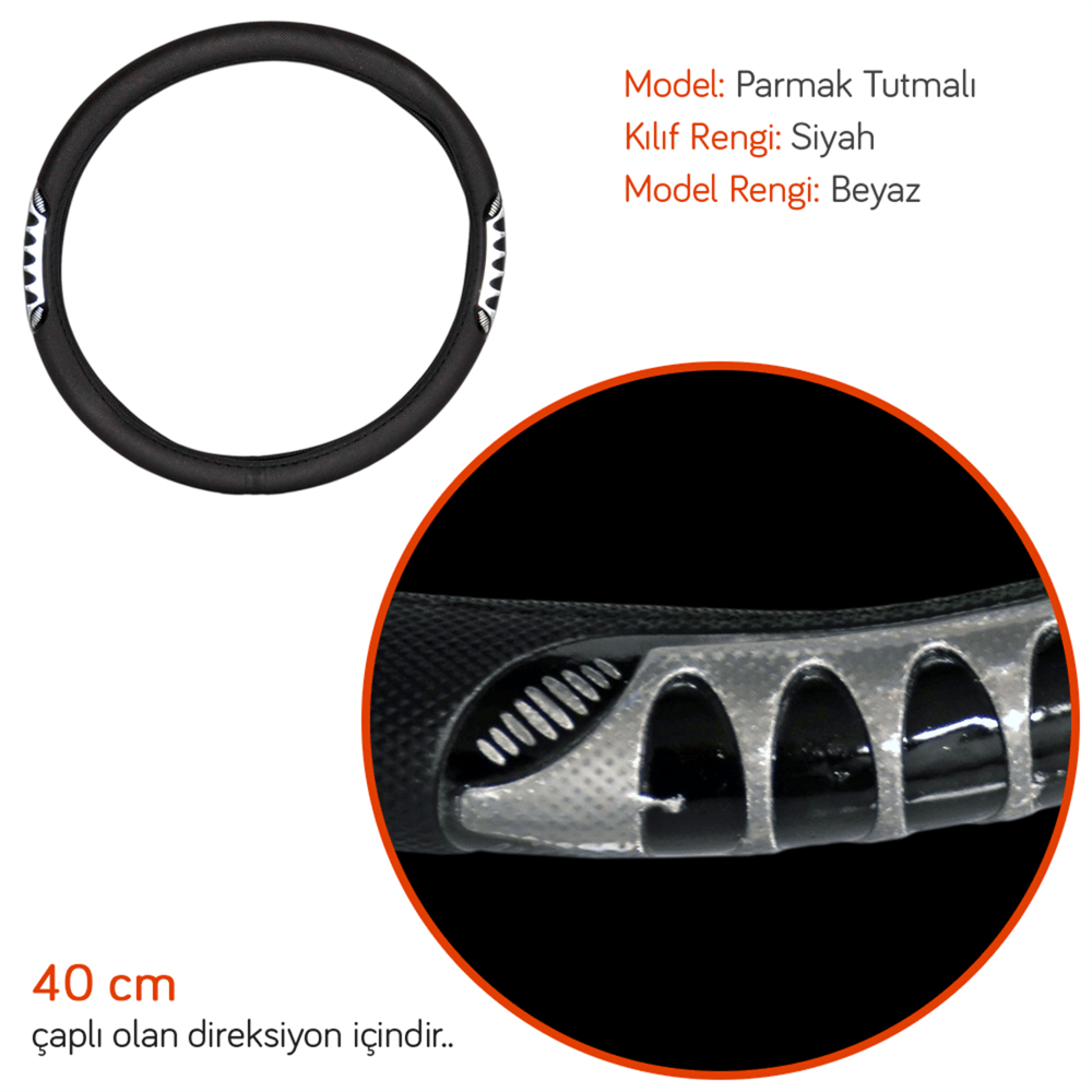 PMX Geçmeli Direksiyon Kılıfı Fosforlu Siyah (Beyaz) 40 cm TEQ-007BK/SL