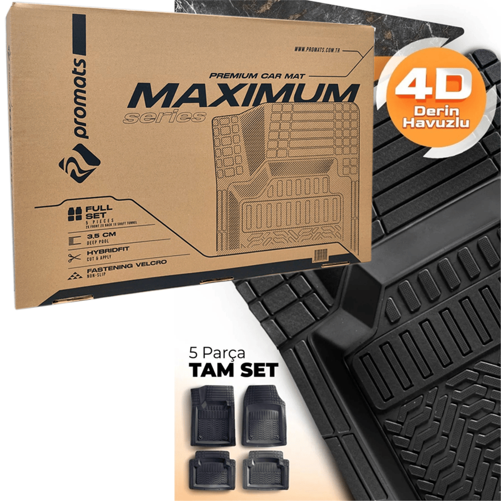 Promats Maximum 4D Siyah Üniversal Havuzlu Paspas 5 Parça