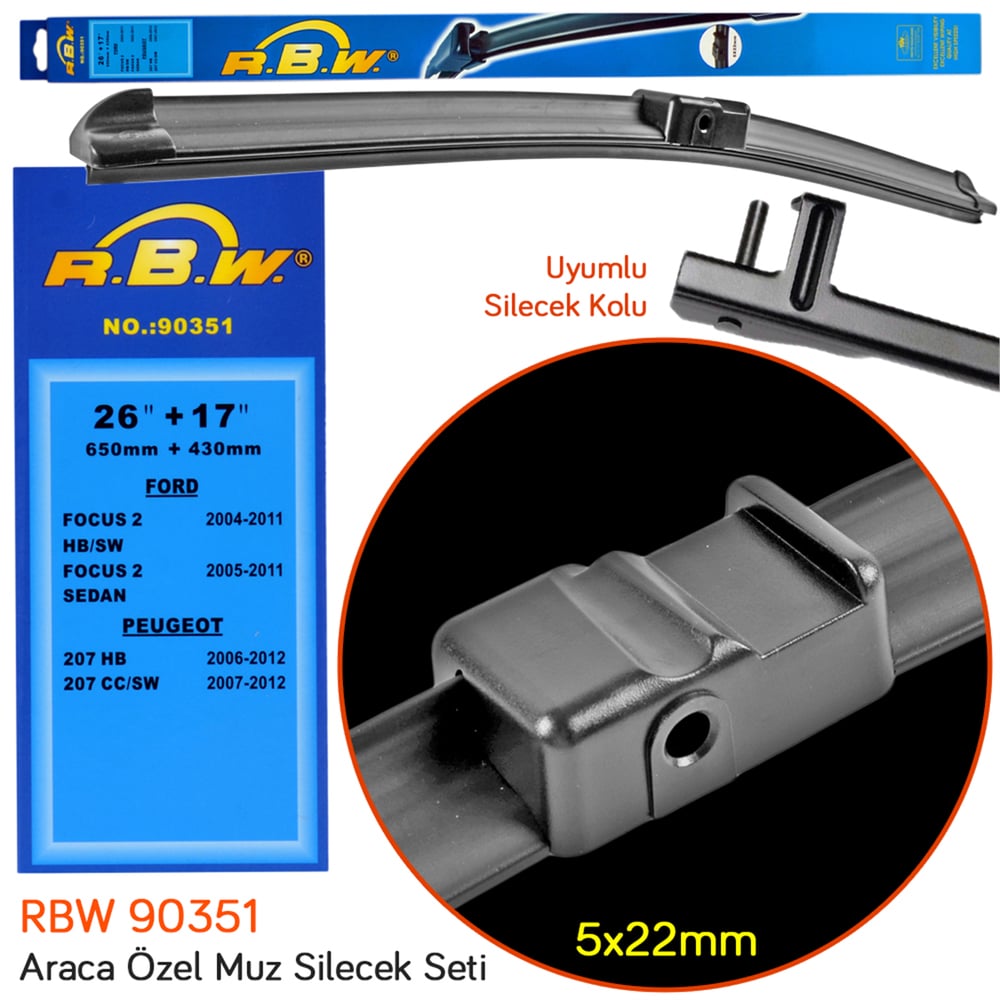 RBW 90351 Peugeot 207 CC/SW 2007-2012 Ön Silecek Takımı