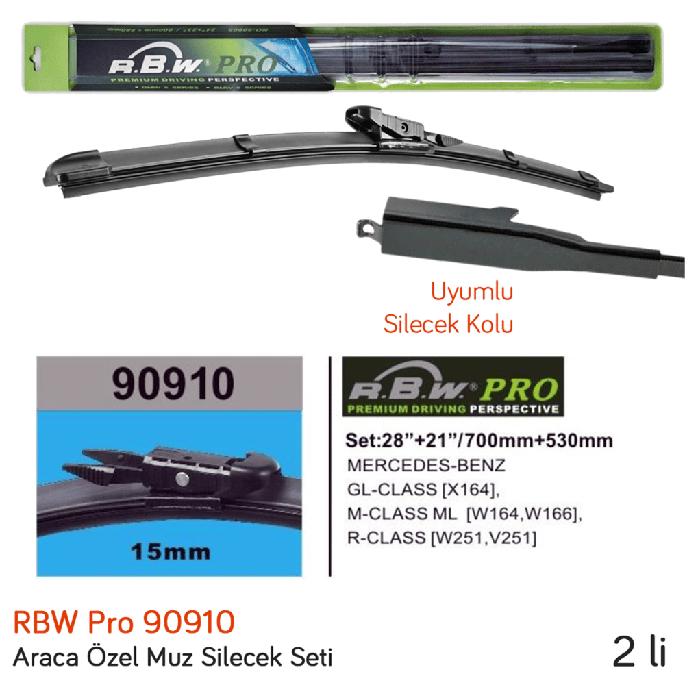 RBW 90910 Mercedes M Serisi ML (W164, W166) 2005-2011 Ön Silecek Takımı