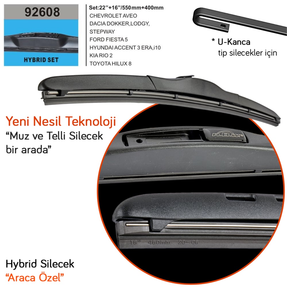RBW 92608 Hyundai Accent Era 2006-2012 Hybrid Silecek (Kancalı Md)