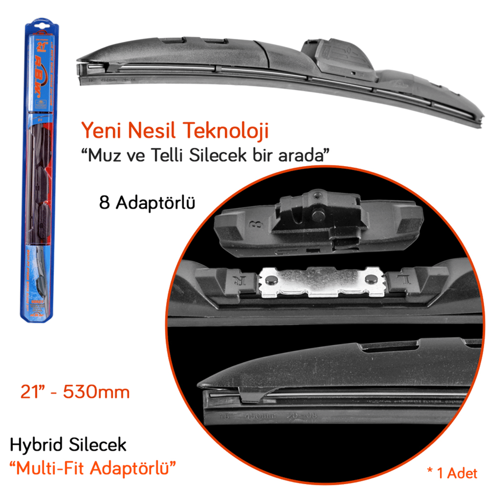 RBW 92821 Hybrid Multi-Fit 8 Adaptörlü 21 inç / 530 mm Silecek
