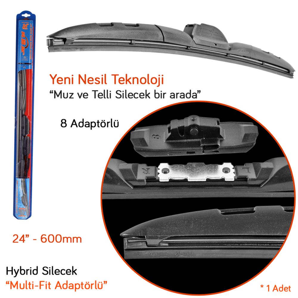 RBW 92824 Hybrid Multi-Fit 8 Adaptörlü 24 inç / 600 mm Silecek