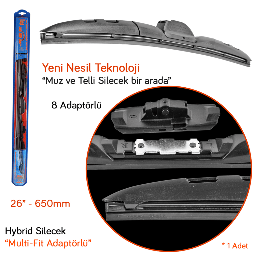 RBW 92826 Hybrid Multi-Fit 8 Adaptörlü 26 inç / 650 mm Silecek