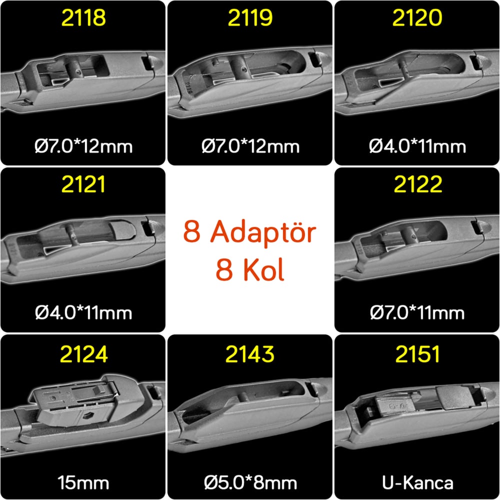 RBW 95011 Plastik Multi-Fit 8 Adaptörlü 11 inç / 280 mm Arka Silecek