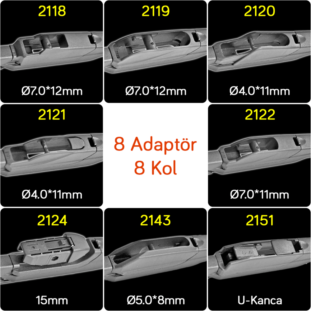 RBW 95012 Plastik Multi-Fit 8 Adaptörlü 12 inç / 300 mm Arka Silecek