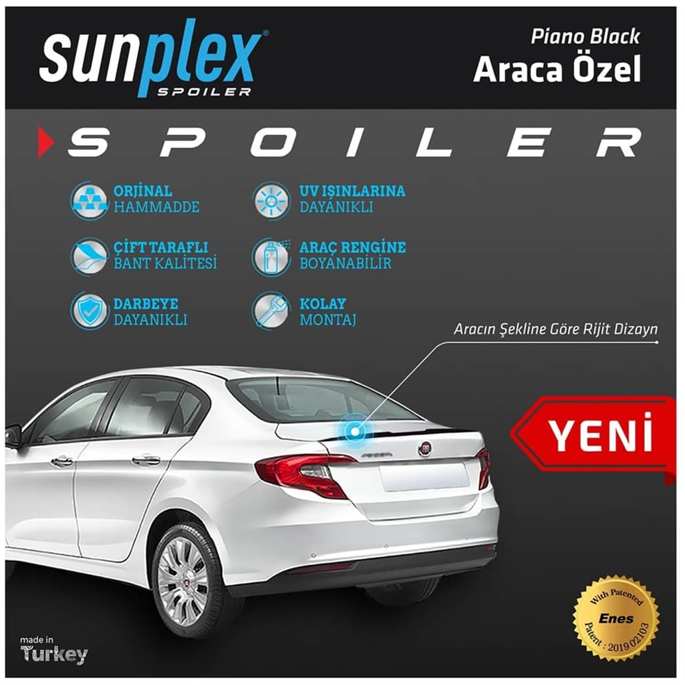 Sunplex Fiat Egea 2015-2021 Spoiler Bagaj Çıtası Piano Black