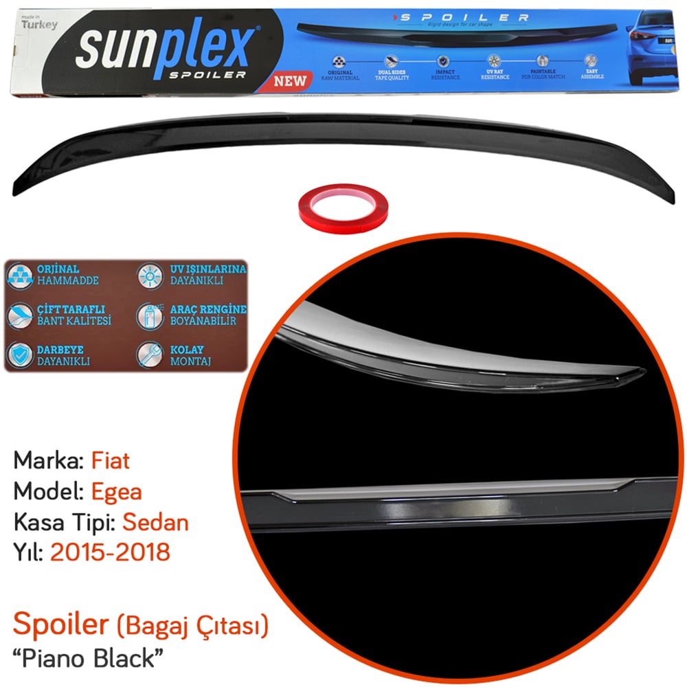 Sunplex Fiat Egea 2015-2021 Spoiler Bagaj Çıtası Piano Black