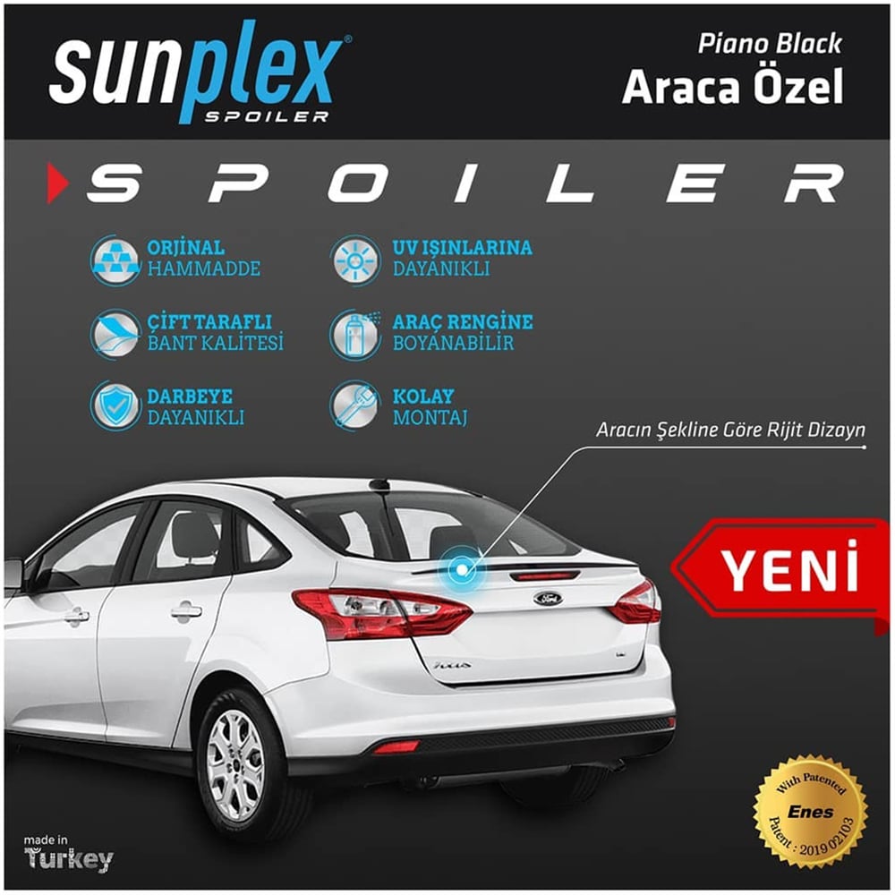 Sunplex Ford Focus 2 Sedan 2004-2010 Spoiler Bagaj Çıtası Piano Black