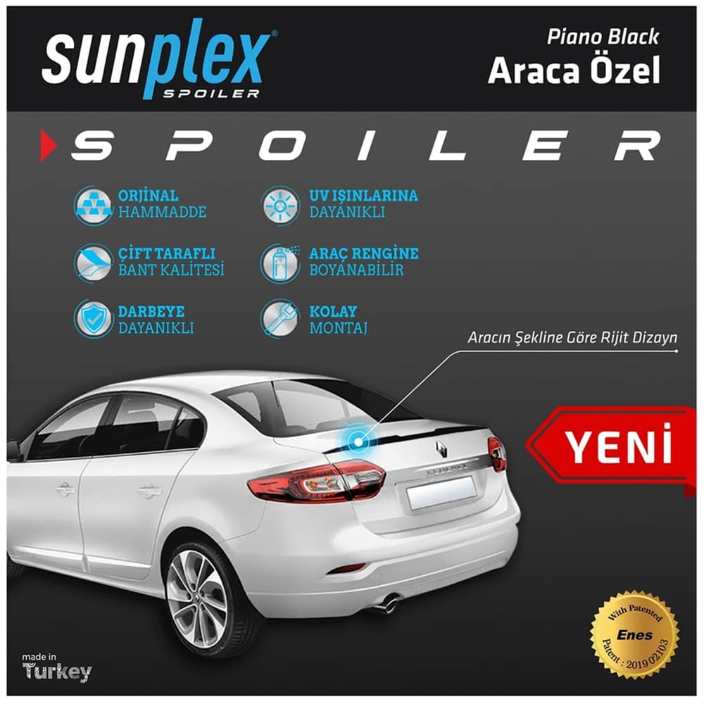 Sunplex Renault Symbol 2013+ /Logan 2013+/301/C-Elysee Spoiler Bagaj Çıtası Piano Black