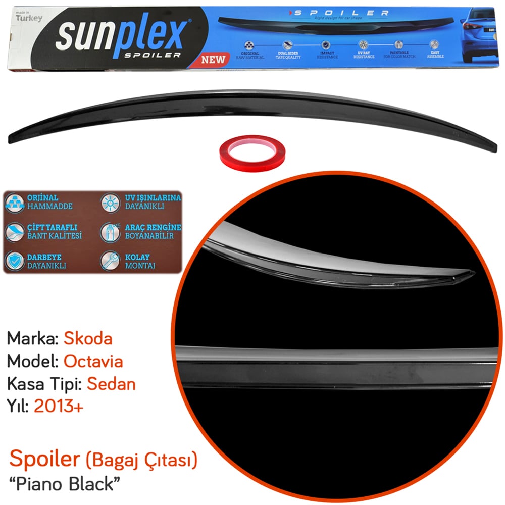 Sunplex Skoda Octavia 2013-2019 Spoiler Bagaj Çıtası Piano Black