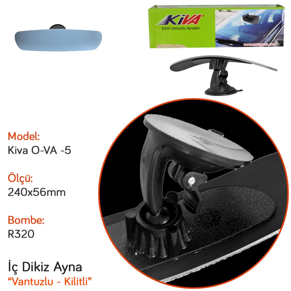 TakGör İç Dikiz Ayna Kiva O-VA-5 R320 Vantuzlu Kilitli 240x56 mm 1.502.050