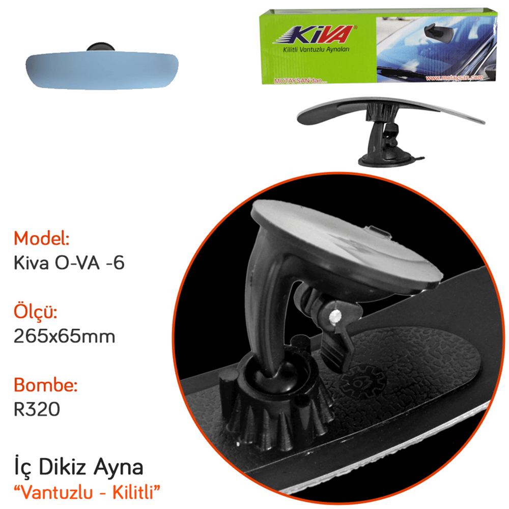 TakGör İç Dikiz Ayna Kiva O-VA-6 R320 Vantuzlu Kilitli 265x65 mm 1.501.050