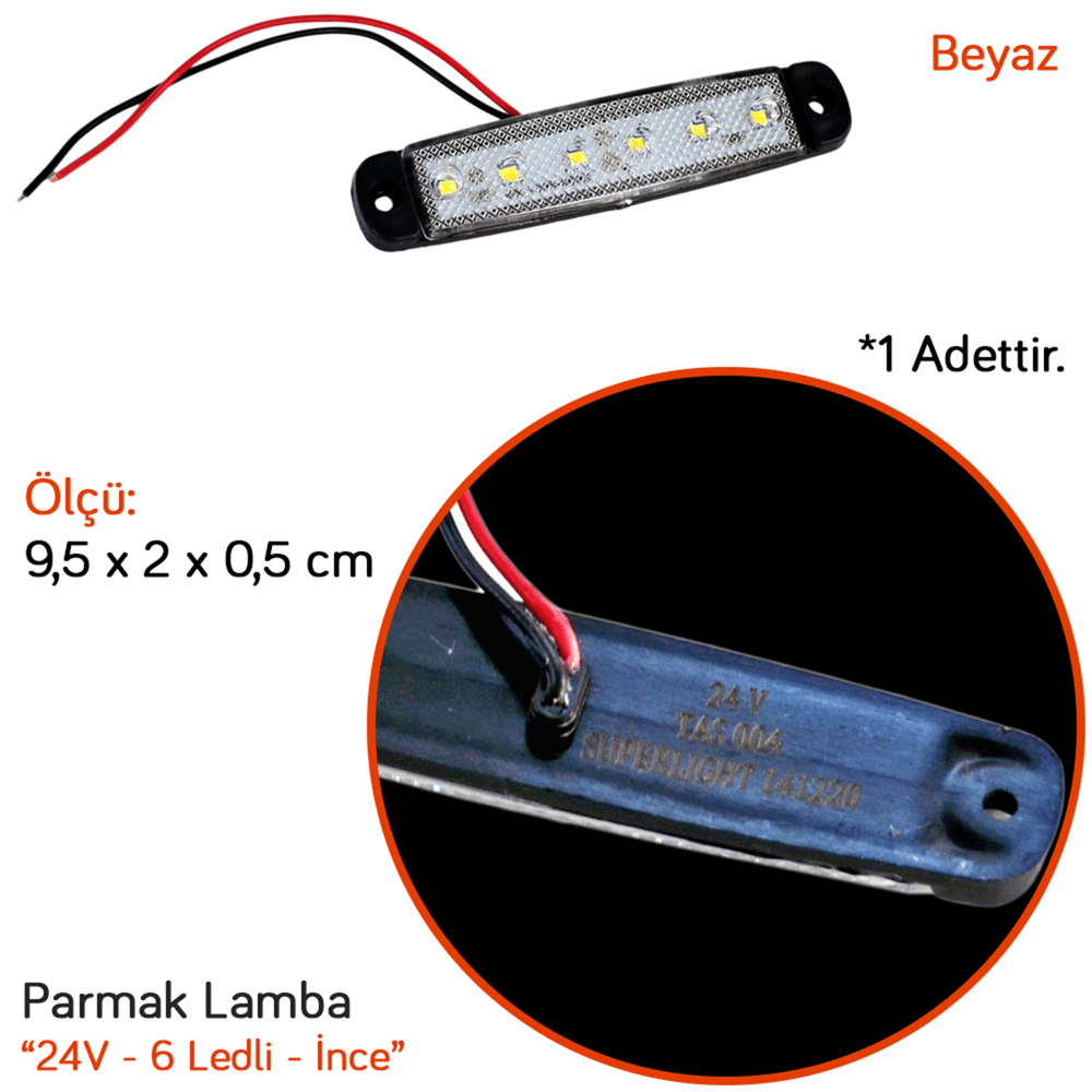 TAS 24V Parmak Lamba 6 Ledli Beyaz 9,5x2 cm İnce TAS.004B-24 (10 lu)