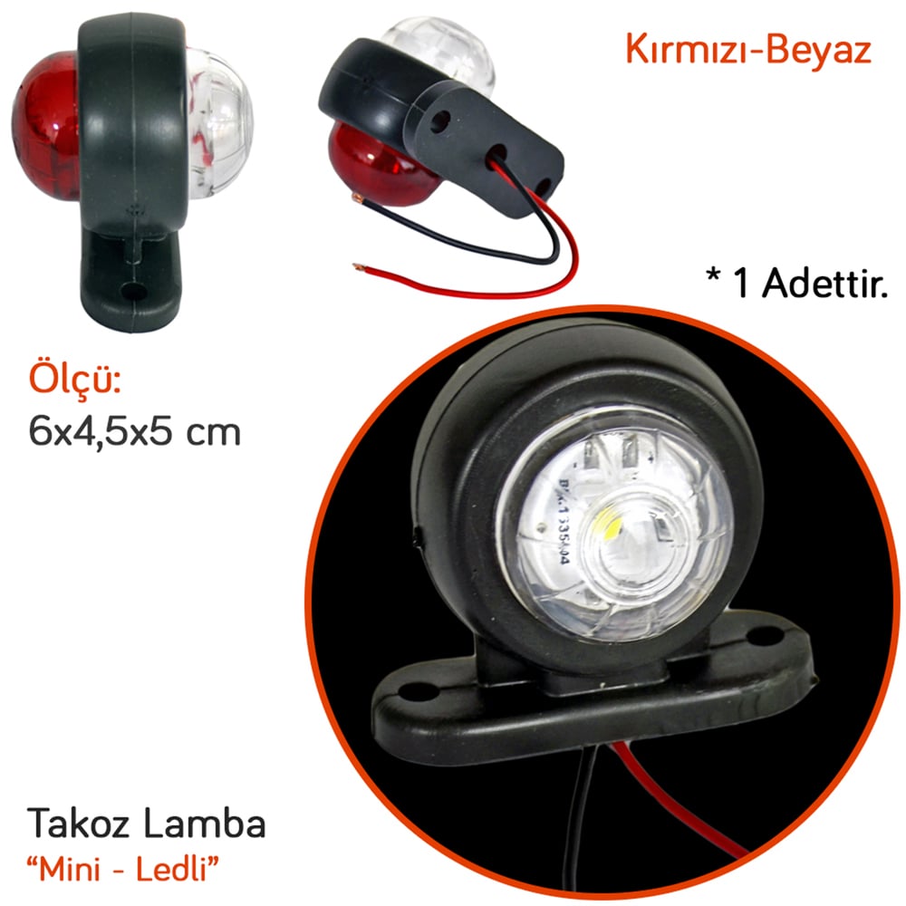 TAS Mini Takoz Yuvarlak Lamba Ledli Kırmızı-Beyaz 6x4,5 cm BL013KB (2 li)